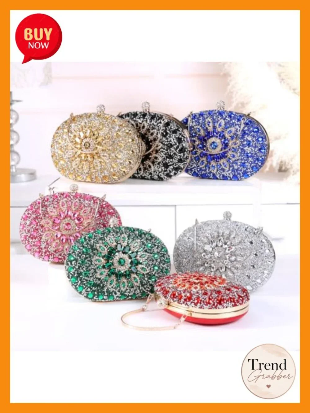 Sparkly Rhinestone Clutch Evening Bag with Detachable Chain, Wedding Purse